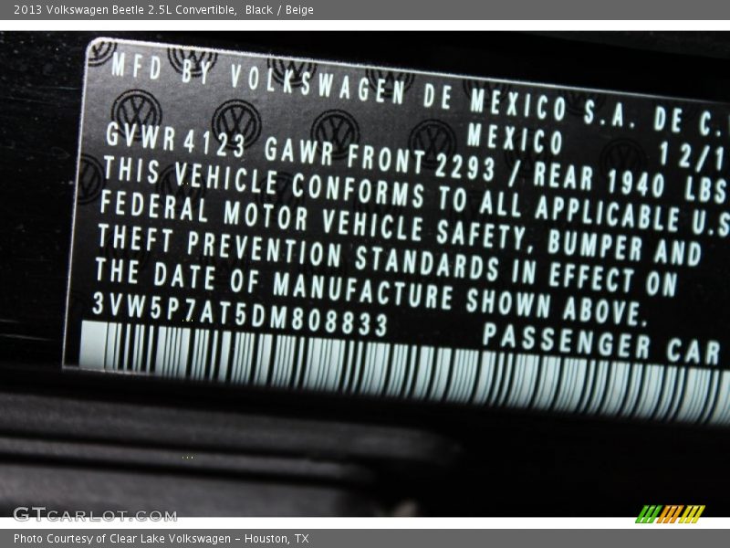 Black / Beige 2013 Volkswagen Beetle 2.5L Convertible
