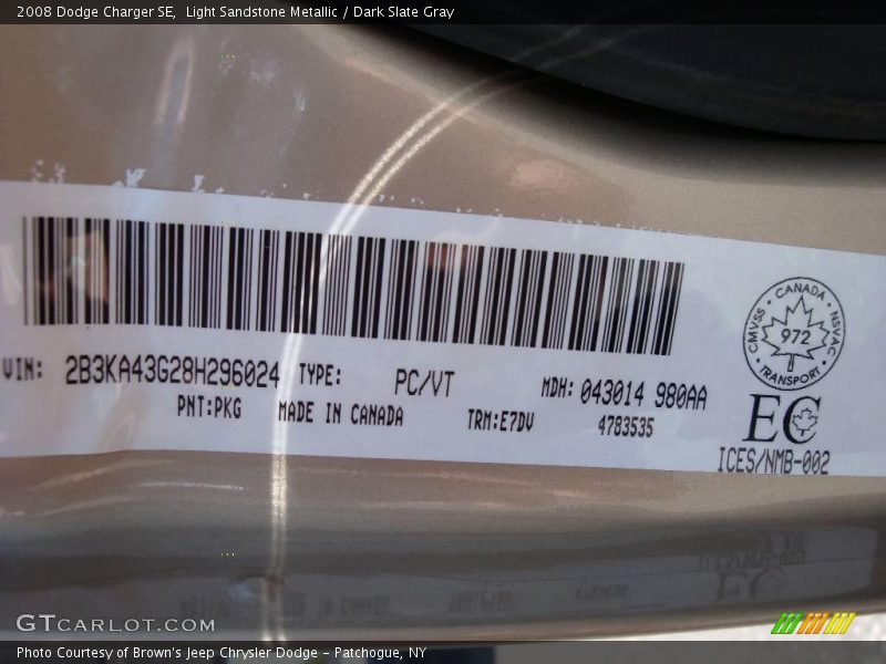Light Sandstone Metallic / Dark Slate Gray 2008 Dodge Charger SE