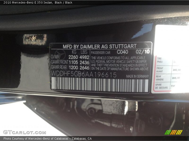 Black / Black 2010 Mercedes-Benz E 350 Sedan