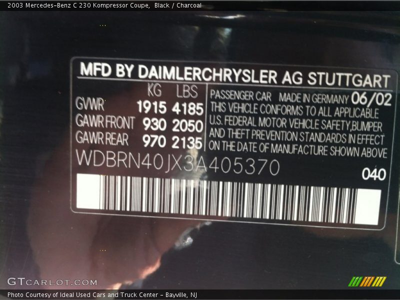 Black / Charcoal 2003 Mercedes-Benz C 230 Kompressor Coupe