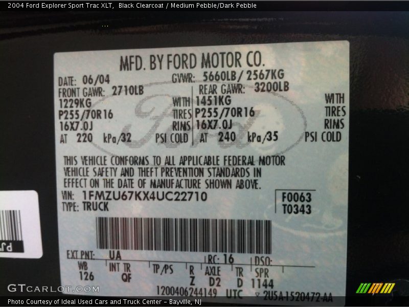 Black Clearcoat / Medium Pebble/Dark Pebble 2004 Ford Explorer Sport Trac XLT