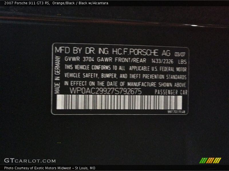 Orange/Black / Black w/Alcantara 2007 Porsche 911 GT3 RS