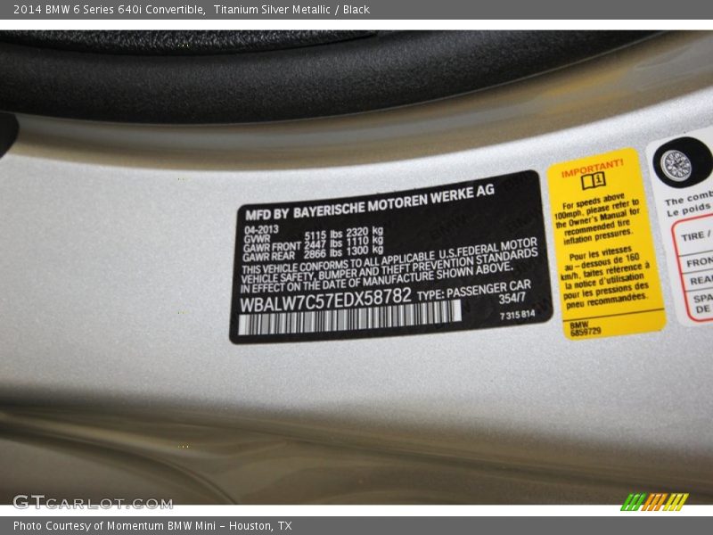 2014 6 Series 640i Convertible Titanium Silver Metallic Color Code 354