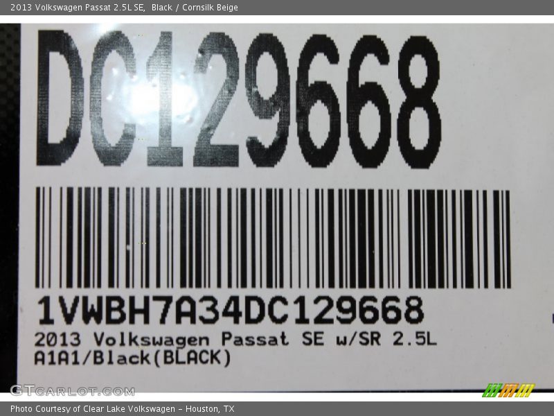 Black / Cornsilk Beige 2013 Volkswagen Passat 2.5L SE