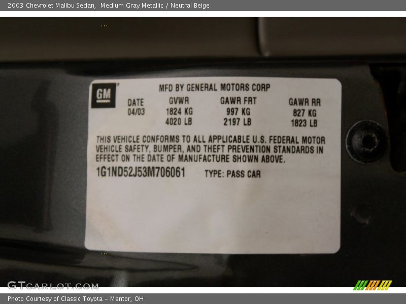 Medium Gray Metallic / Neutral Beige 2003 Chevrolet Malibu Sedan