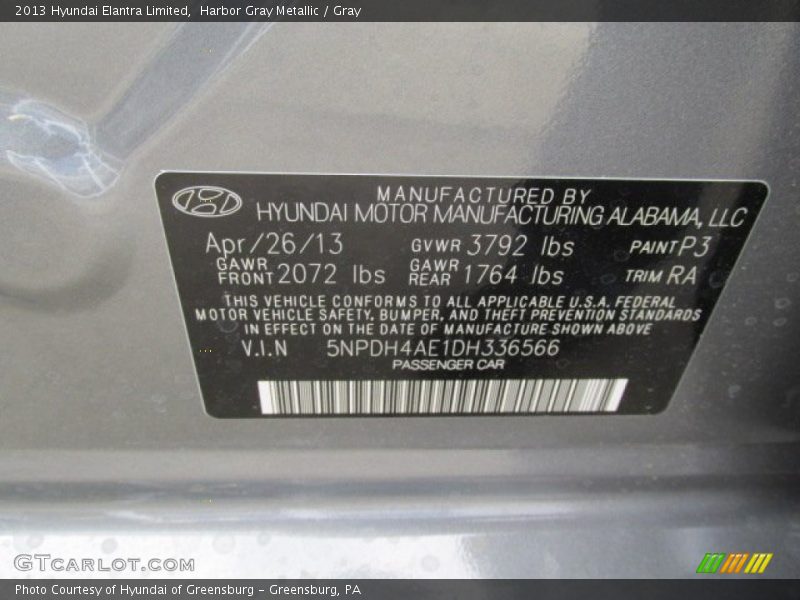 Harbor Gray Metallic / Gray 2013 Hyundai Elantra Limited