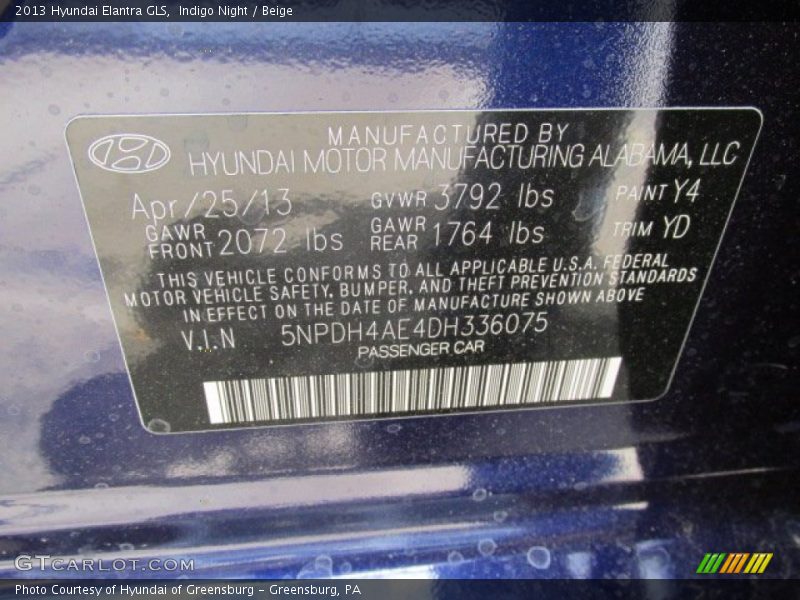 Indigo Night / Beige 2013 Hyundai Elantra GLS