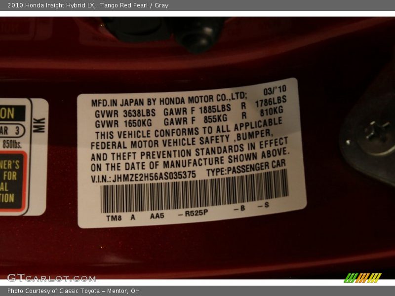 Tango Red Pearl / Gray 2010 Honda Insight Hybrid LX