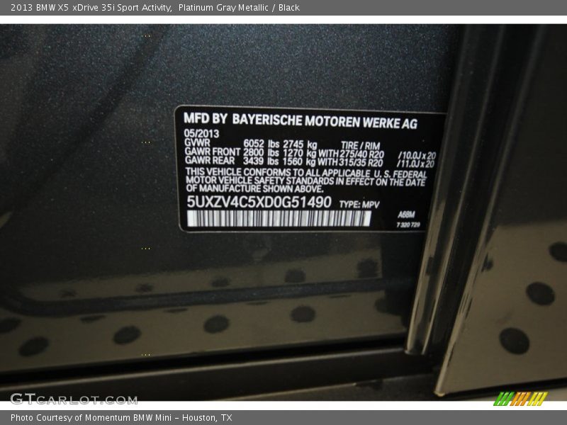 Platinum Gray Metallic / Black 2013 BMW X5 xDrive 35i Sport Activity