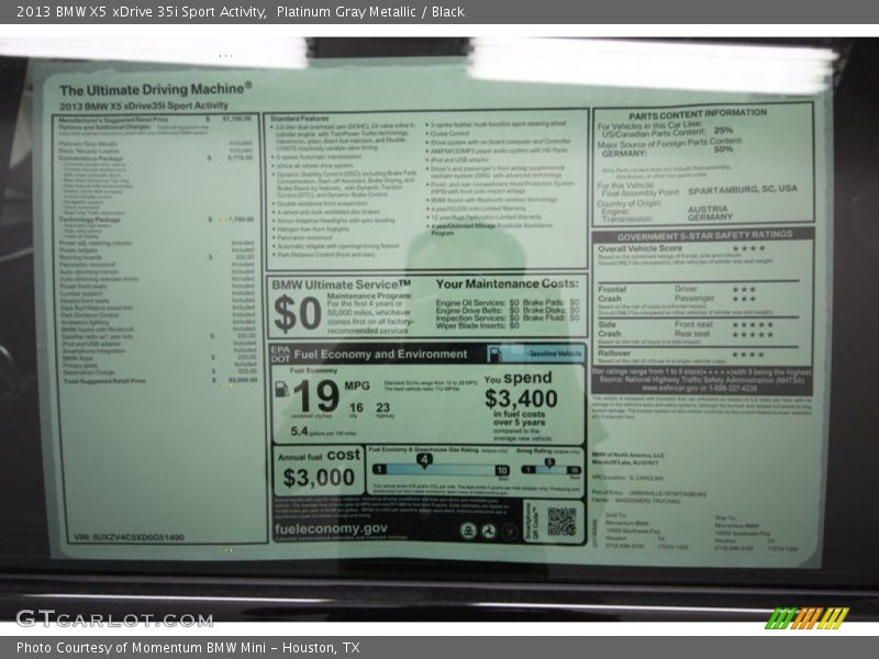 Platinum Gray Metallic / Black 2013 BMW X5 xDrive 35i Sport Activity