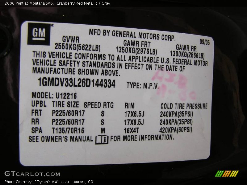 Cranberry Red Metallic / Gray 2006 Pontiac Montana SV6