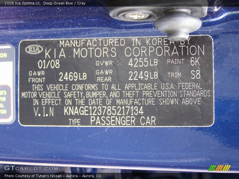 Deep Ocean Blue / Gray 2008 Kia Optima LX