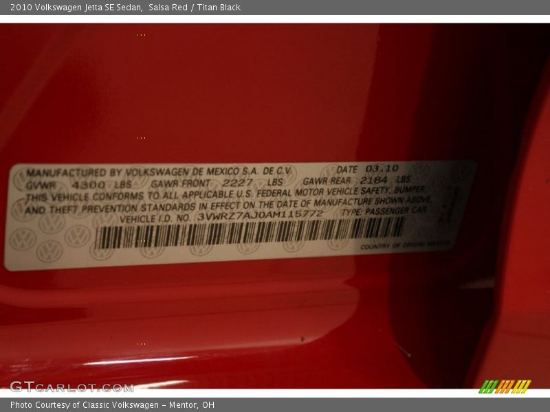 Salsa Red / Titan Black 2010 Volkswagen Jetta SE Sedan