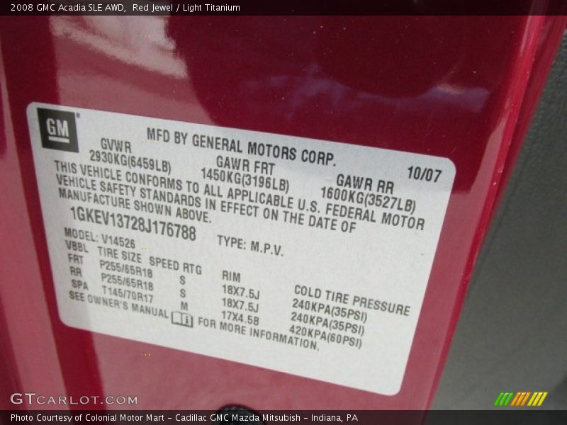 Red Jewel / Light Titanium 2008 GMC Acadia SLE AWD