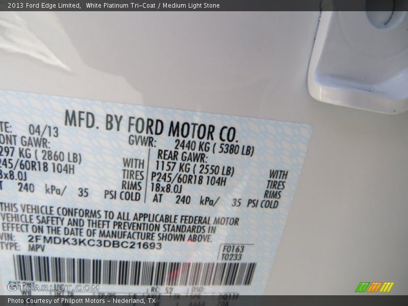 White Platinum Tri-Coat / Medium Light Stone 2013 Ford Edge Limited