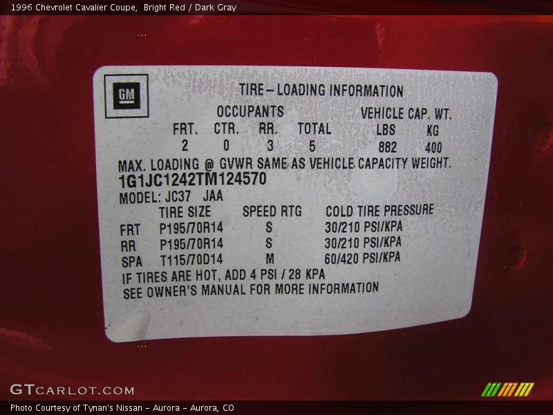 Bright Red / Dark Gray 1996 Chevrolet Cavalier Coupe