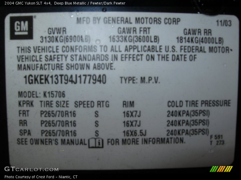 Deep Blue Metallic / Pewter/Dark Pewter 2004 GMC Yukon SLT 4x4