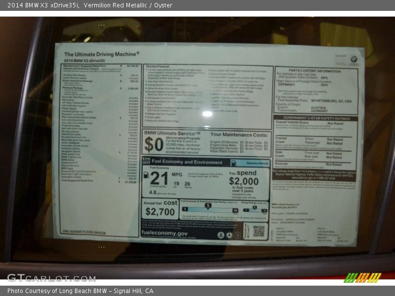  2014 X3 xDrive35i Window Sticker