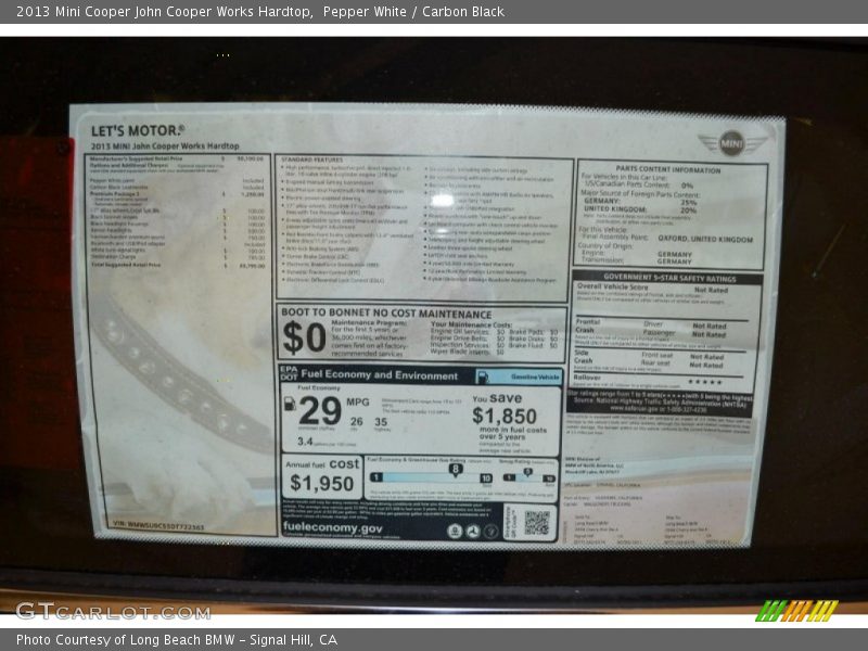 Pepper White / Carbon Black 2013 Mini Cooper John Cooper Works Hardtop