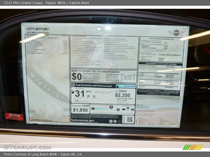 Pepper White / Carbon Black 2013 Mini Cooper Coupe