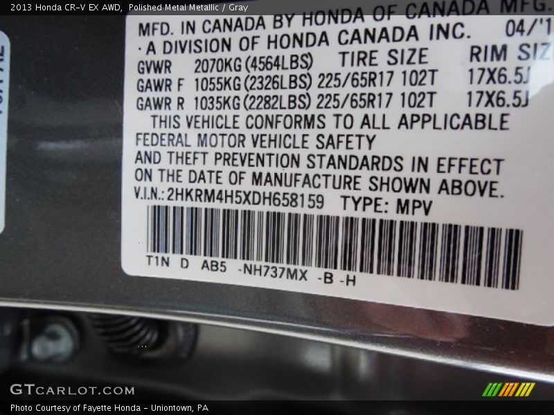 Polished Metal Metallic / Gray 2013 Honda CR-V EX AWD