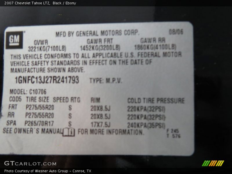 Black / Ebony 2007 Chevrolet Tahoe LTZ