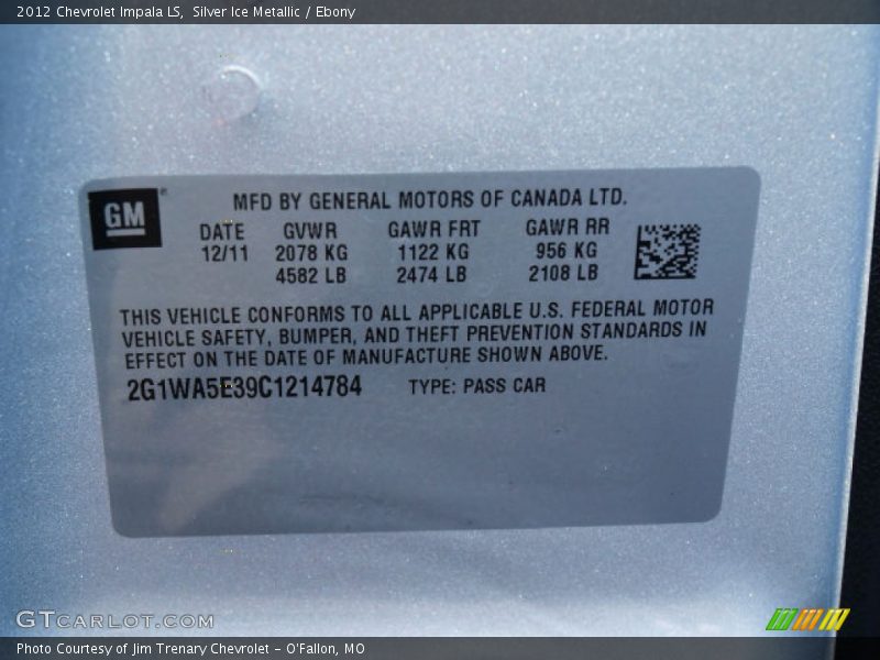 Silver Ice Metallic / Ebony 2012 Chevrolet Impala LS