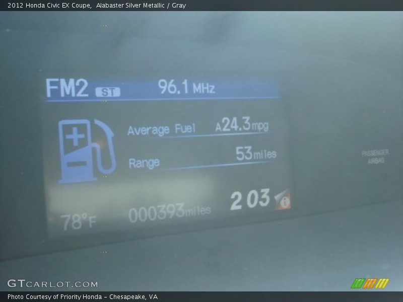 Alabaster Silver Metallic / Gray 2012 Honda Civic EX Coupe