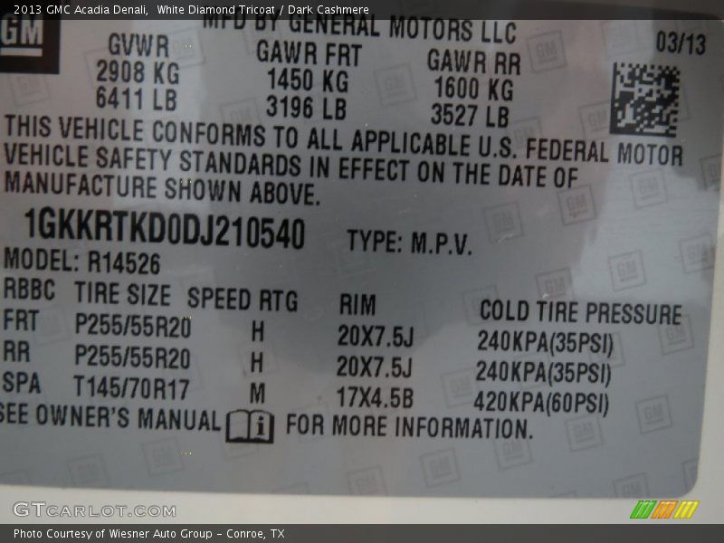 White Diamond Tricoat / Dark Cashmere 2013 GMC Acadia Denali