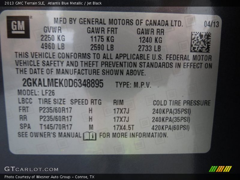 Atlantis Blue Metallic / Jet Black 2013 GMC Terrain SLE