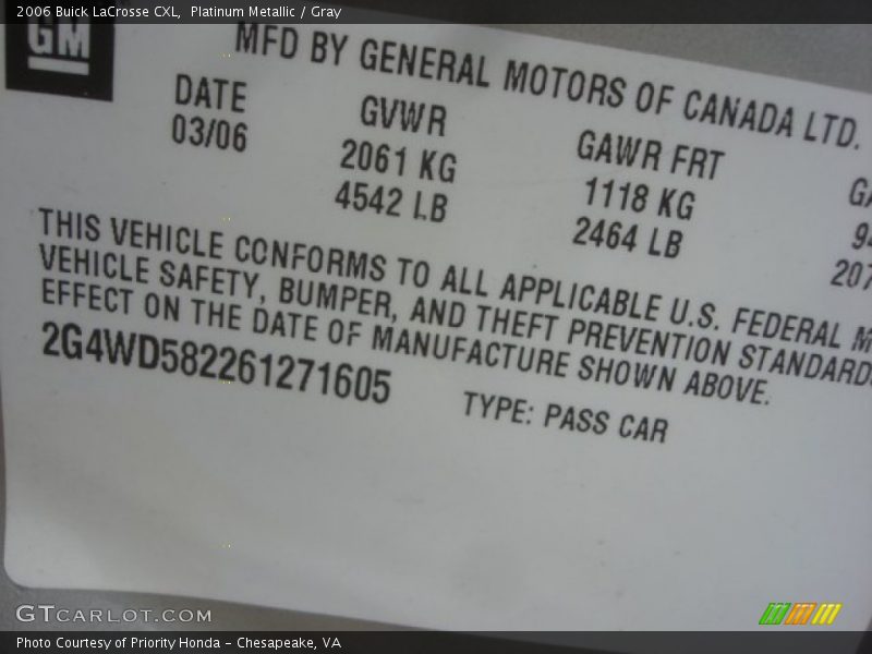 Platinum Metallic / Gray 2006 Buick LaCrosse CXL