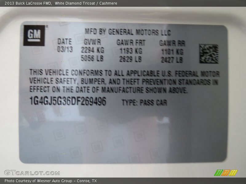 White Diamond Tricoat / Cashmere 2013 Buick LaCrosse FWD