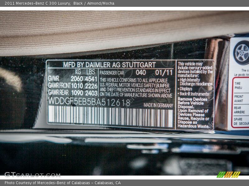 2011 C 300 Luxury Black Color Code 040