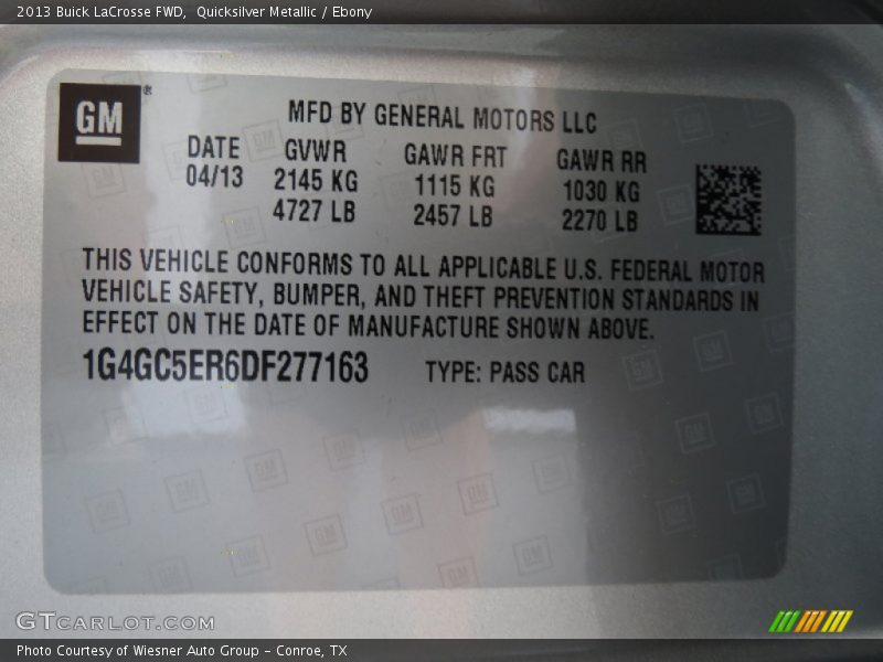 Quicksilver Metallic / Ebony 2013 Buick LaCrosse FWD