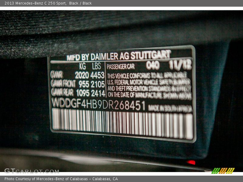 Black / Black 2013 Mercedes-Benz C 250 Sport