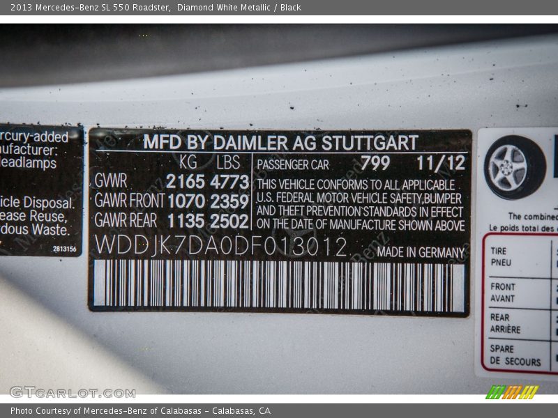 Diamond White Metallic / Black 2013 Mercedes-Benz SL 550 Roadster