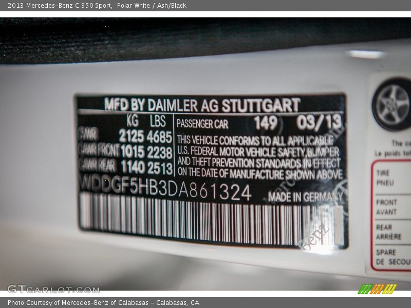 Polar White / Ash/Black 2013 Mercedes-Benz C 350 Sport