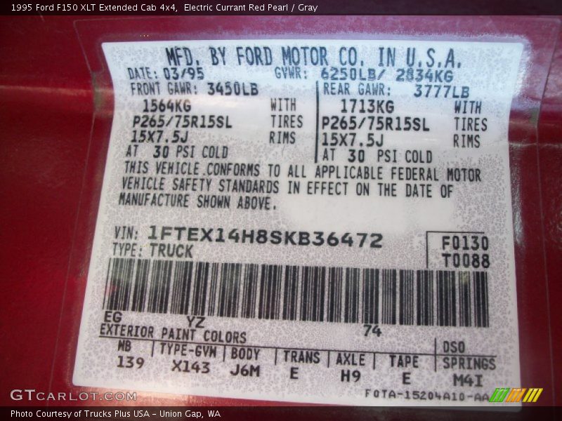1995 F150 XLT Extended Cab 4x4 Electric Currant Red Pearl Color Code EG