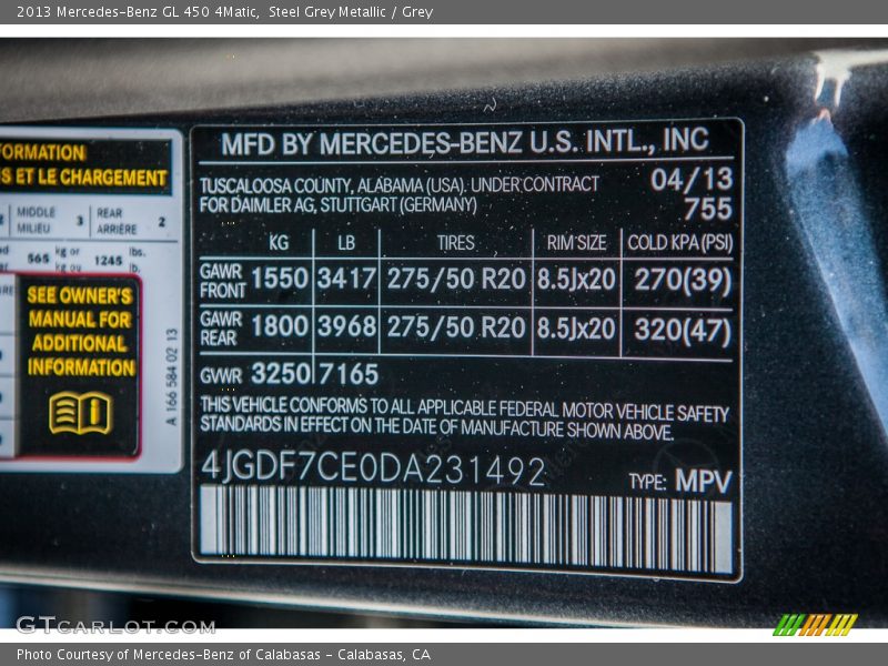 Steel Grey Metallic / Grey 2013 Mercedes-Benz GL 450 4Matic