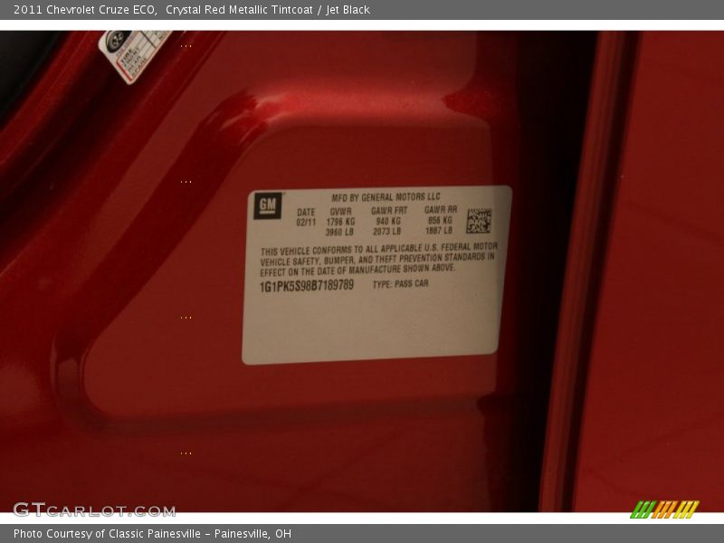 Crystal Red Metallic Tintcoat / Jet Black 2011 Chevrolet Cruze ECO