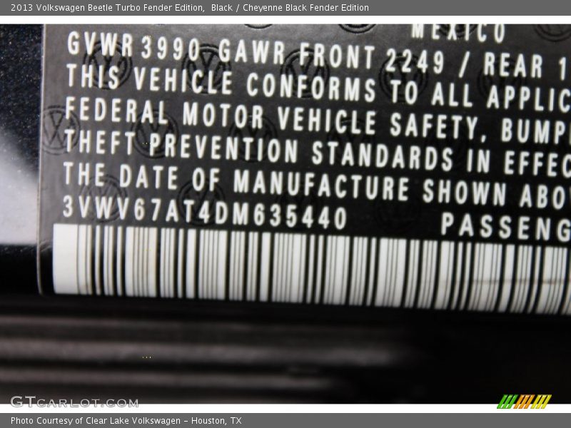 Black / Cheyenne Black Fender Edition 2013 Volkswagen Beetle Turbo Fender Edition