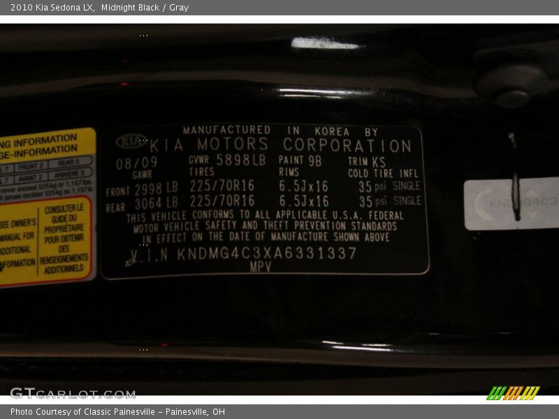 Midnight Black / Gray 2010 Kia Sedona LX