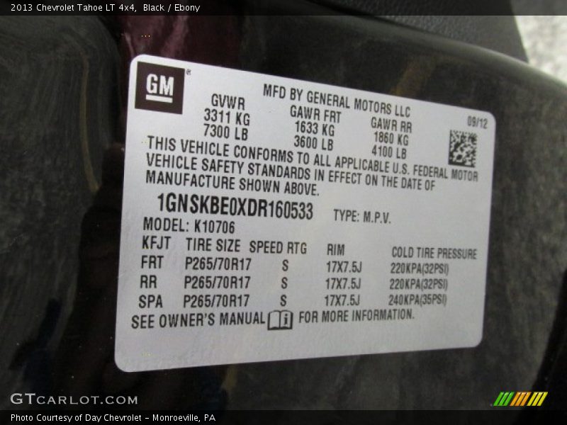 Black / Ebony 2013 Chevrolet Tahoe LT 4x4