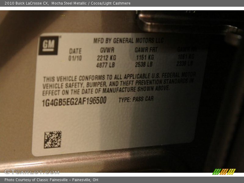 Mocha Steel Metallic / Cocoa/Light Cashmere 2010 Buick LaCrosse CX