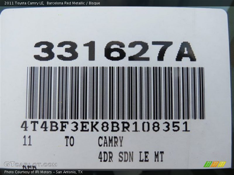 Barcelona Red Metallic / Bisque 2011 Toyota Camry LE