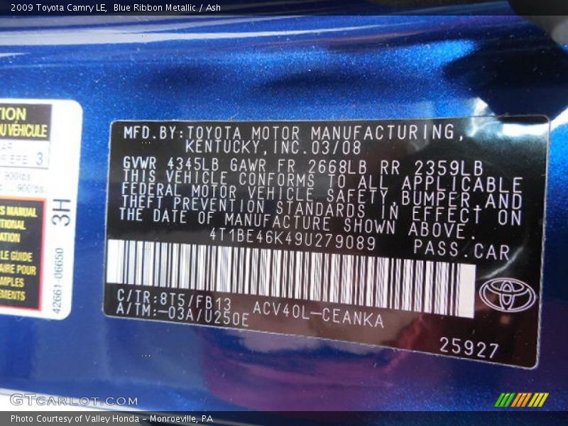 Blue Ribbon Metallic / Ash 2009 Toyota Camry LE