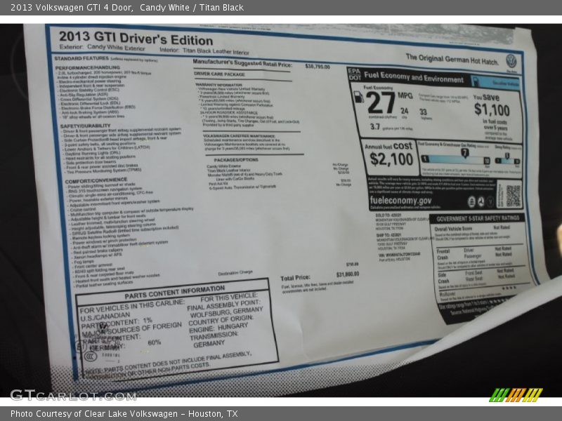 Candy White / Titan Black 2013 Volkswagen GTI 4 Door