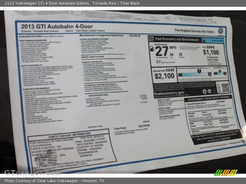 Tornado Red / Titan Black 2013 Volkswagen GTI 4 Door Autobahn Edition