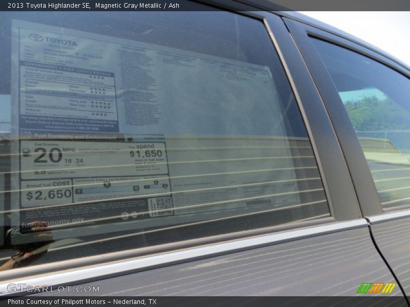 Magnetic Gray Metallic / Ash 2013 Toyota Highlander SE