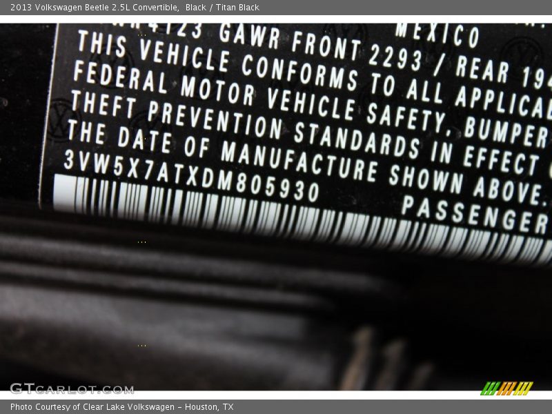 Black / Titan Black 2013 Volkswagen Beetle 2.5L Convertible